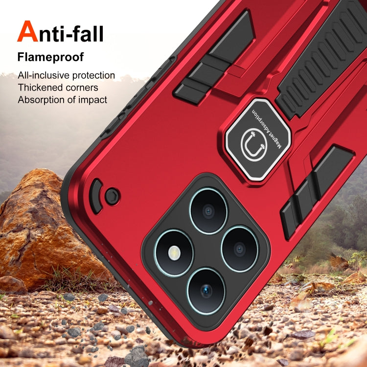 For Honor X6a Shockproof Holder Phone Case(Red)