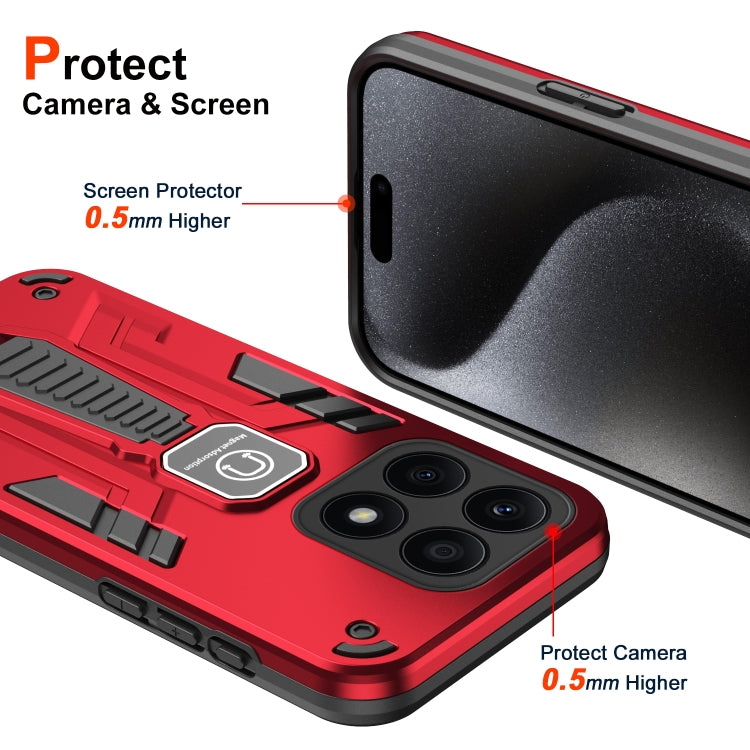 For Honor X8a Shockproof Holder Phone Case(Red)