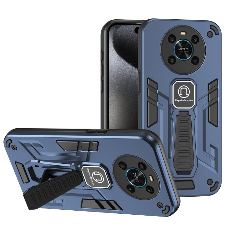 For Honor X9 Shockproof Holder Phone Case(Blue)