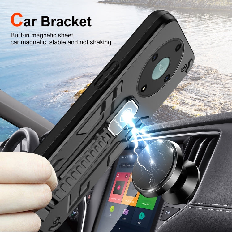 For Honor X9a Shockproof Holder Phone Case(Black)