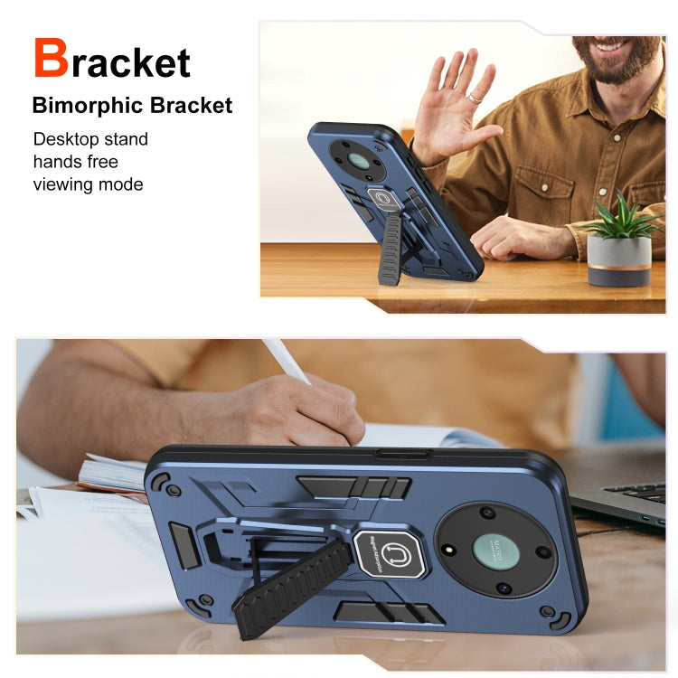 For Honor X9a Shockproof Holder Phone Case(Blue)