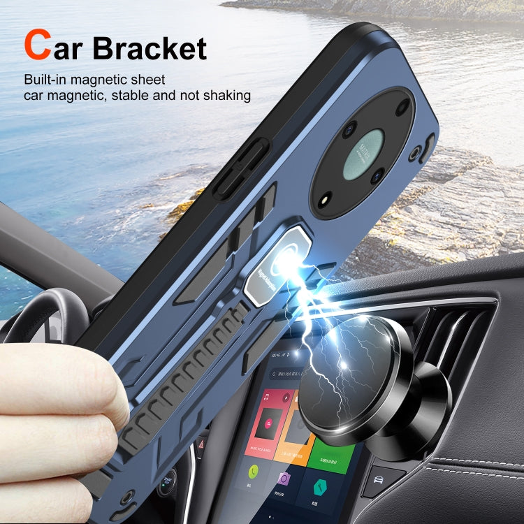 For Honor X9a Shockproof Holder Phone Case(Blue)