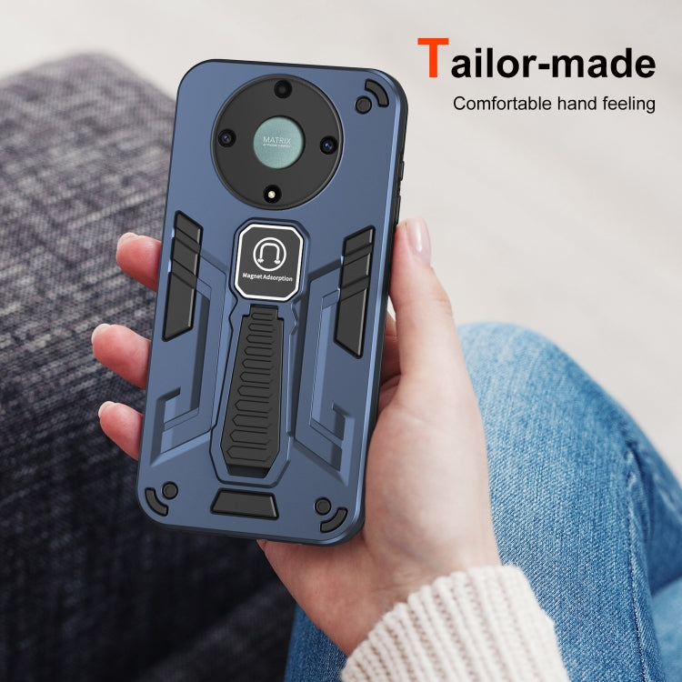For Honor X9a Shockproof Holder Phone Case(Blue)