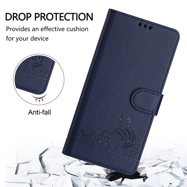 For Honor 50 Pro Cat Rat Embossed Pattern RFID Leather Phone Case with Lanyard(Blue)