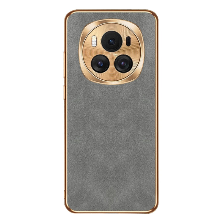 For Honor Magic6 Electroplating Lambskin Leather Phone Case(Grey)