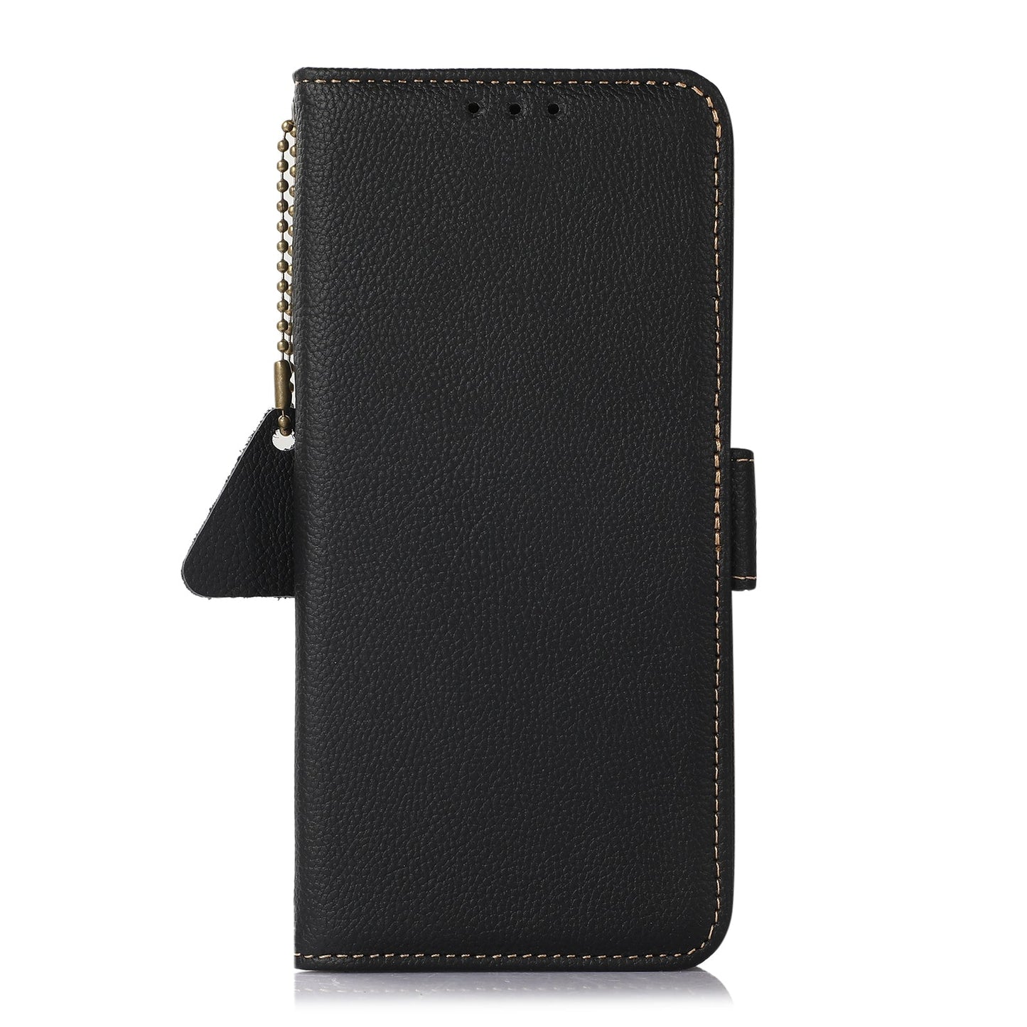 For iPhone 16e Side-Magnetic TJ Genuine Leather RFID Phone Case(Black)