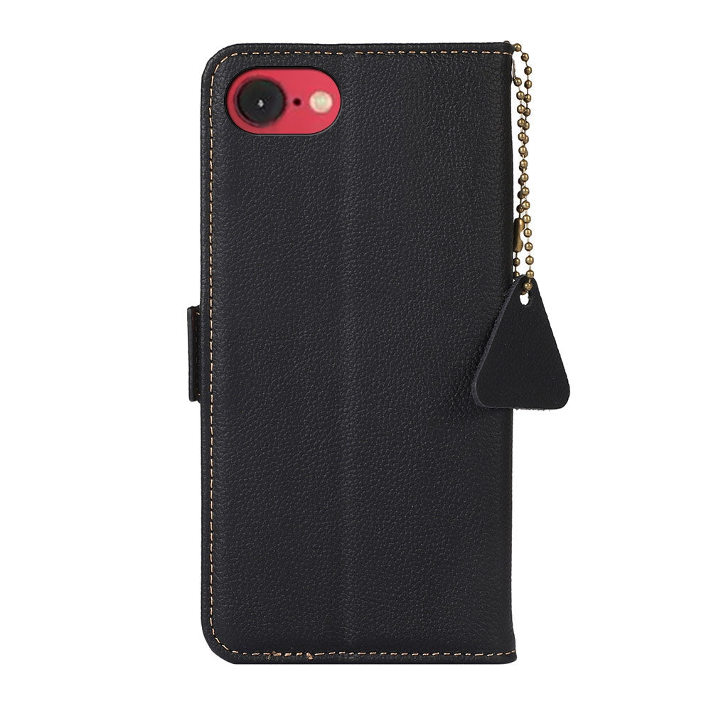 For iPhone 16e Side-Magnetic TJ Genuine Leather RFID Phone Case(Black)