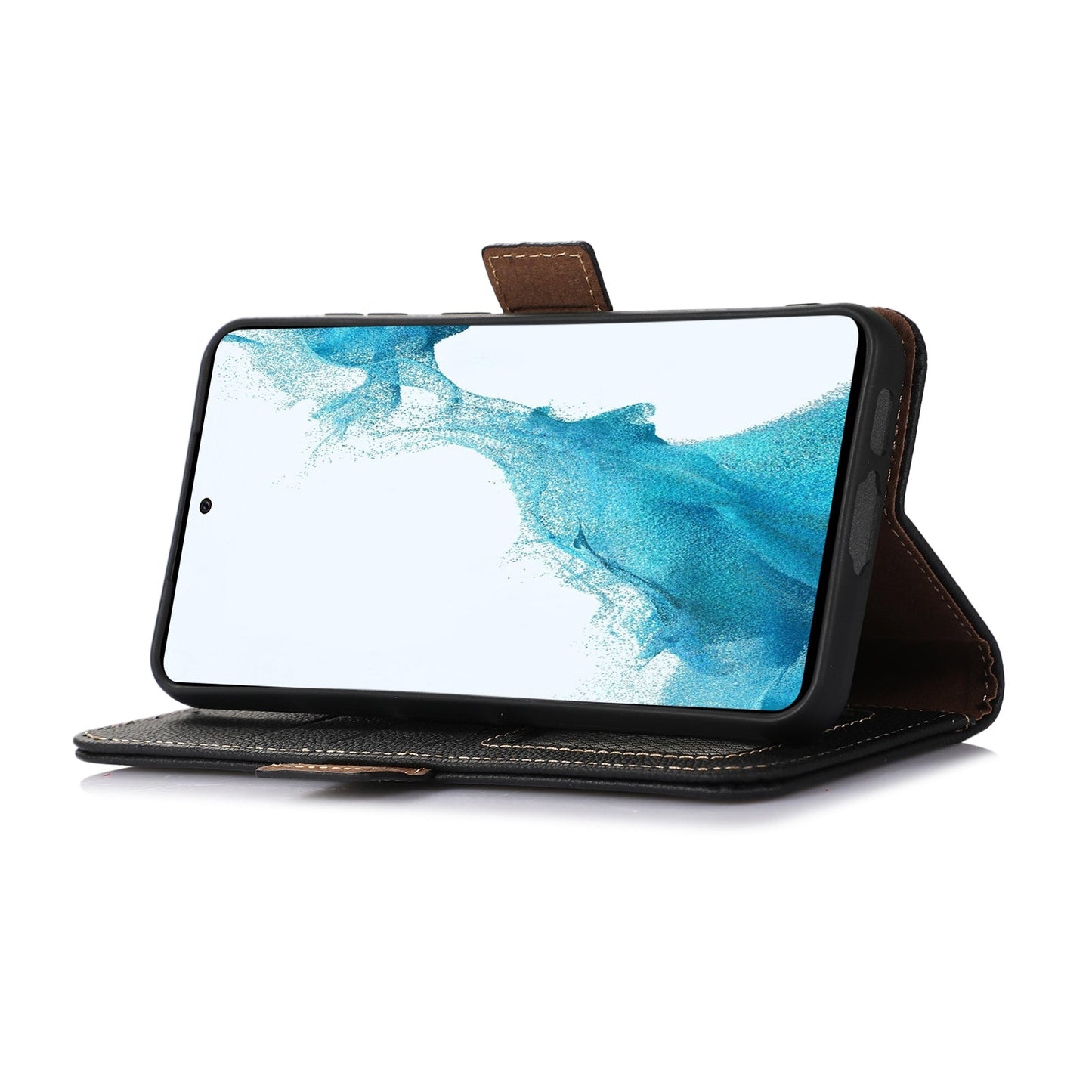 For iPhone 16e Side-Magnetic TJ Genuine Leather RFID Phone Case(Black)