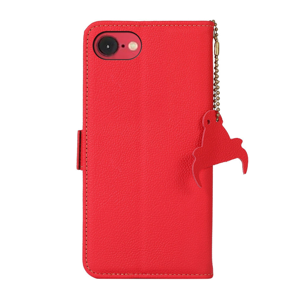 For iPhone 16e Side-Magnetic TJ Genuine Leather RFID Phone Case(Red)