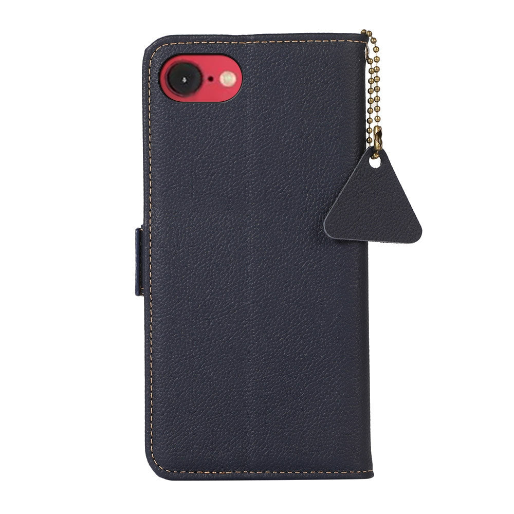 For iPhone 16e Side-Magnetic TJ Genuine Leather RFID Phone Case(Blue)