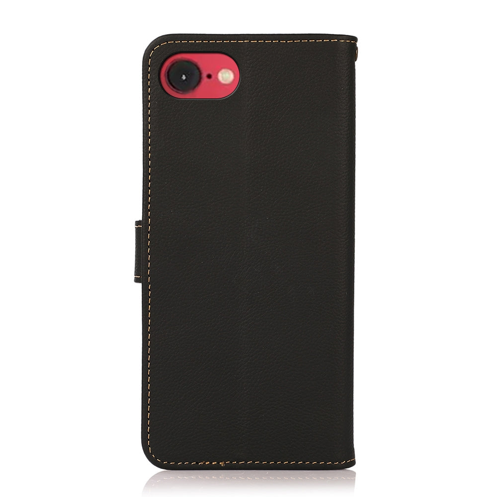 For iPhone 16e KHAZNEH Custer Genuine Leather RFID Phone Case(Black)