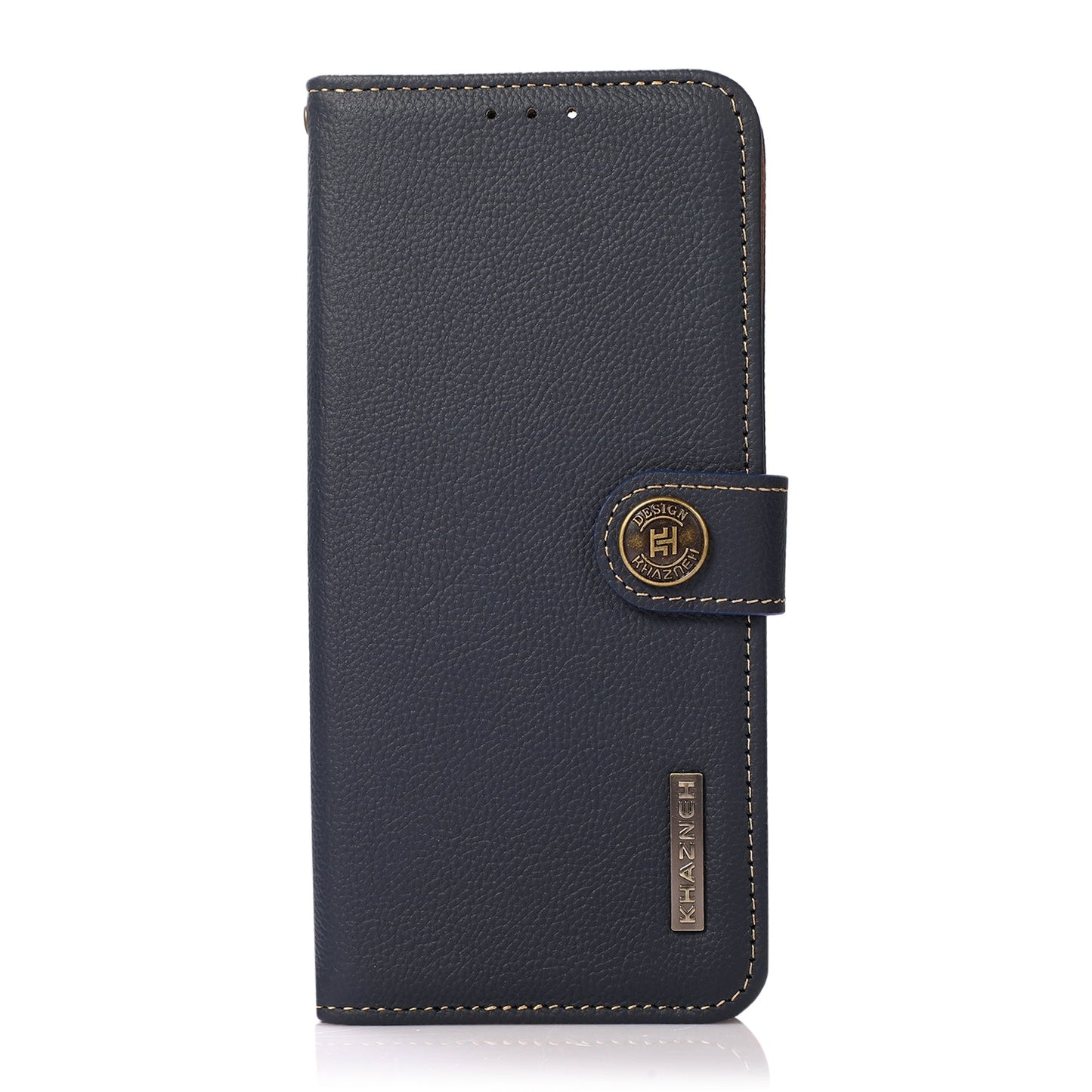 For iPhone 16e KHAZNEH Custer Genuine Leather RFID Phone Case(Blue)