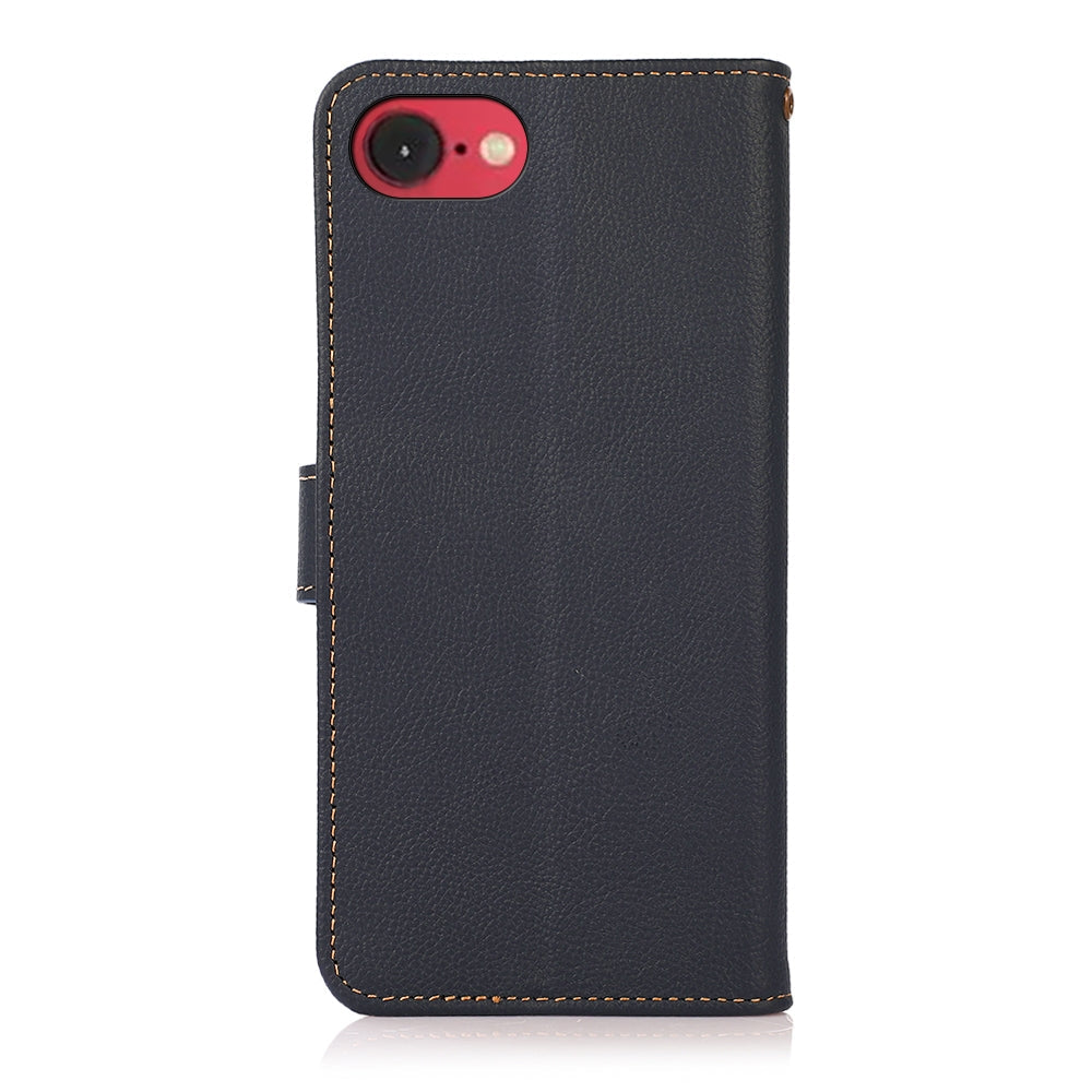 For iPhone 16e KHAZNEH Custer Genuine Leather RFID Phone Case(Blue)