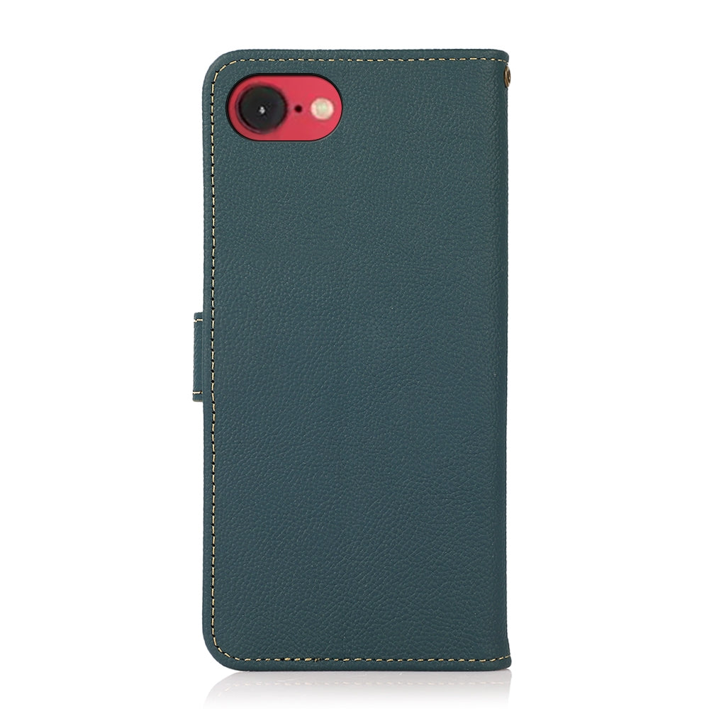 For iPhone 16e KHAZNEH Custer Genuine Leather RFID Phone Case(Green)