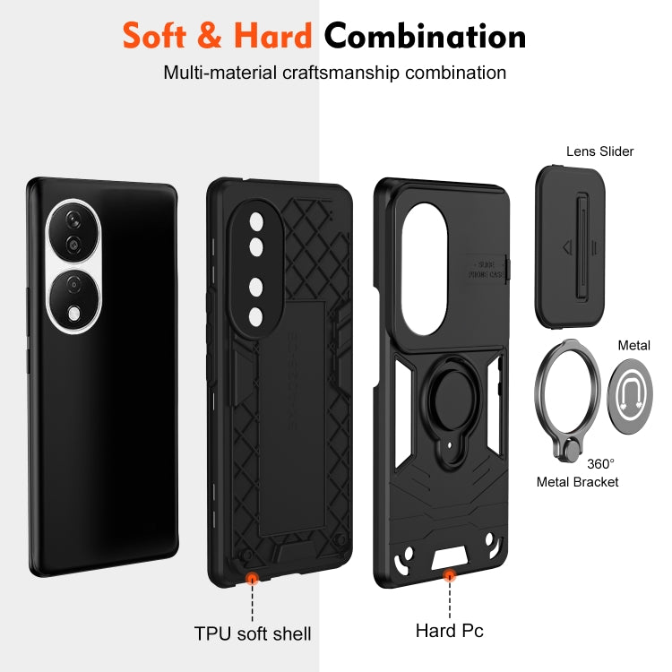 For Honor X7b Camshield Ring Holder Phone Case(Black)