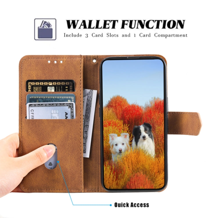 For Honor 200 Lite TTUDRCH Embossed Line Splicing Leather Phone Case(Brown)