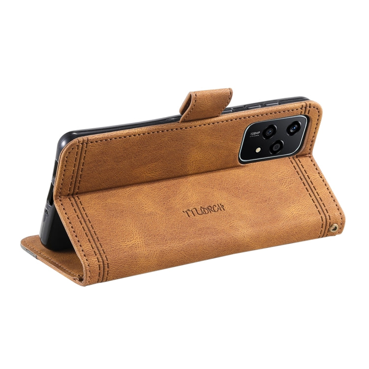 For Honor 200 Lite TTUDRCH Embossed Line Splicing Leather Phone Case(Brown)