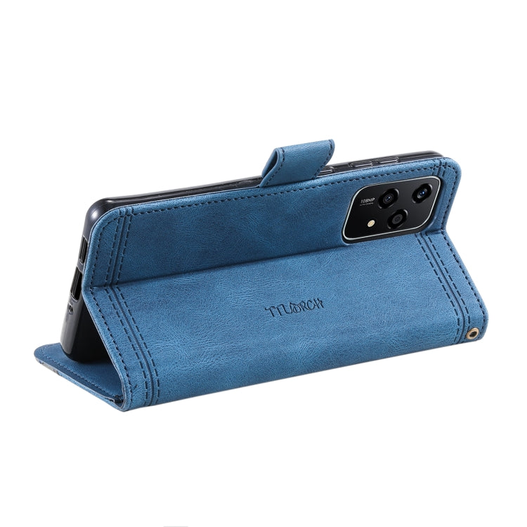For Honor 200 Lite TTUDRCH Embossed Line Splicing Leather Phone Case(Blue)