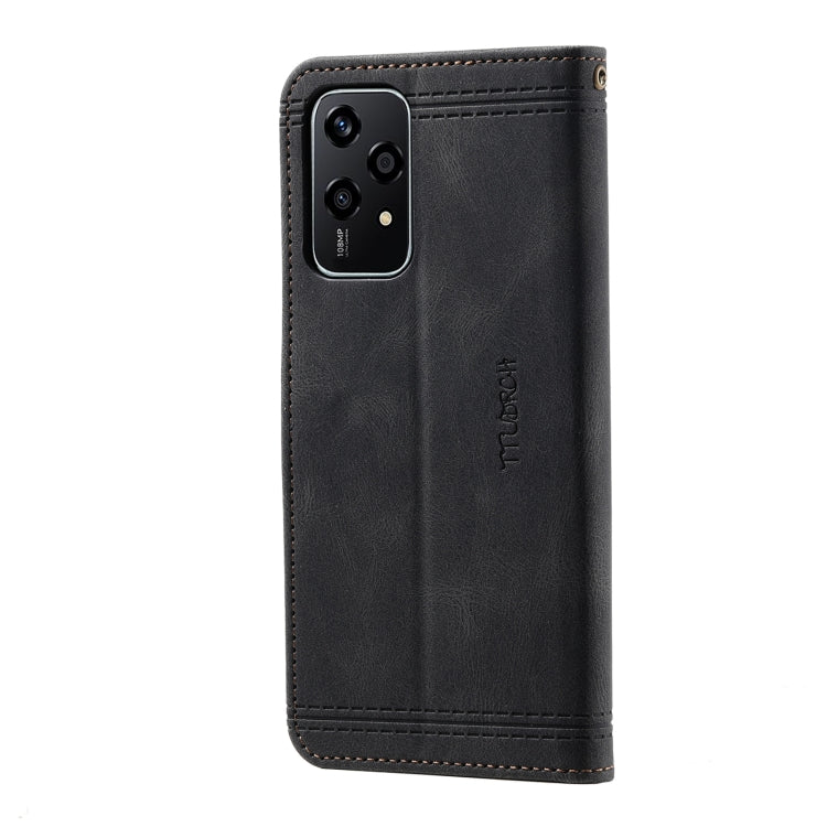 For Honor 200 Lite TTUDRCH Embossed Line Splicing Leather Phone Case(Black)
