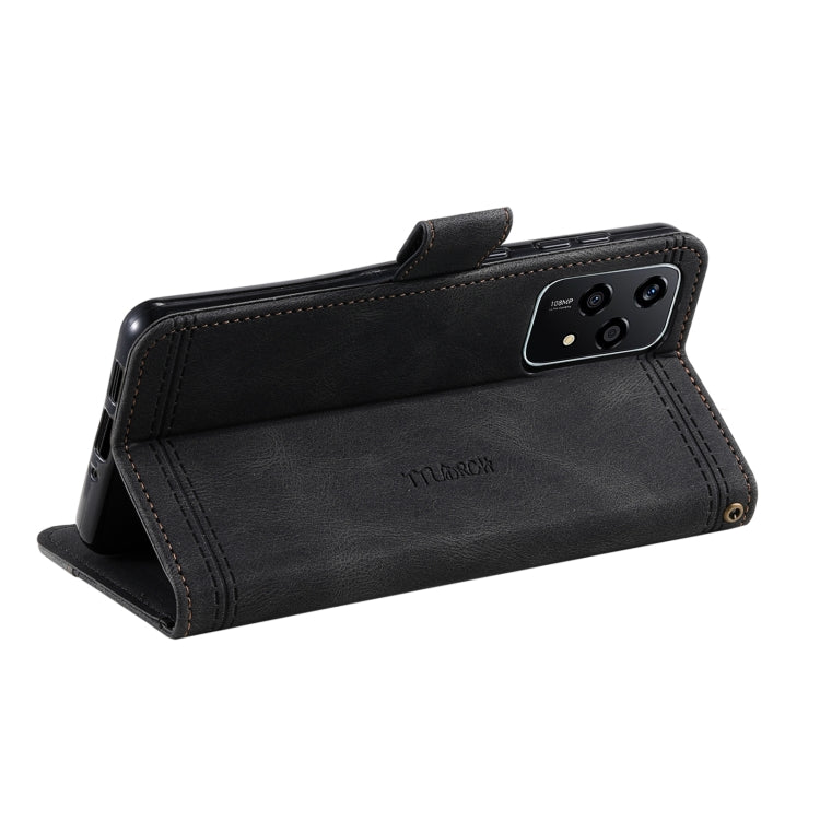 For Honor 200 Lite TTUDRCH Embossed Line Splicing Leather Phone Case(Black)