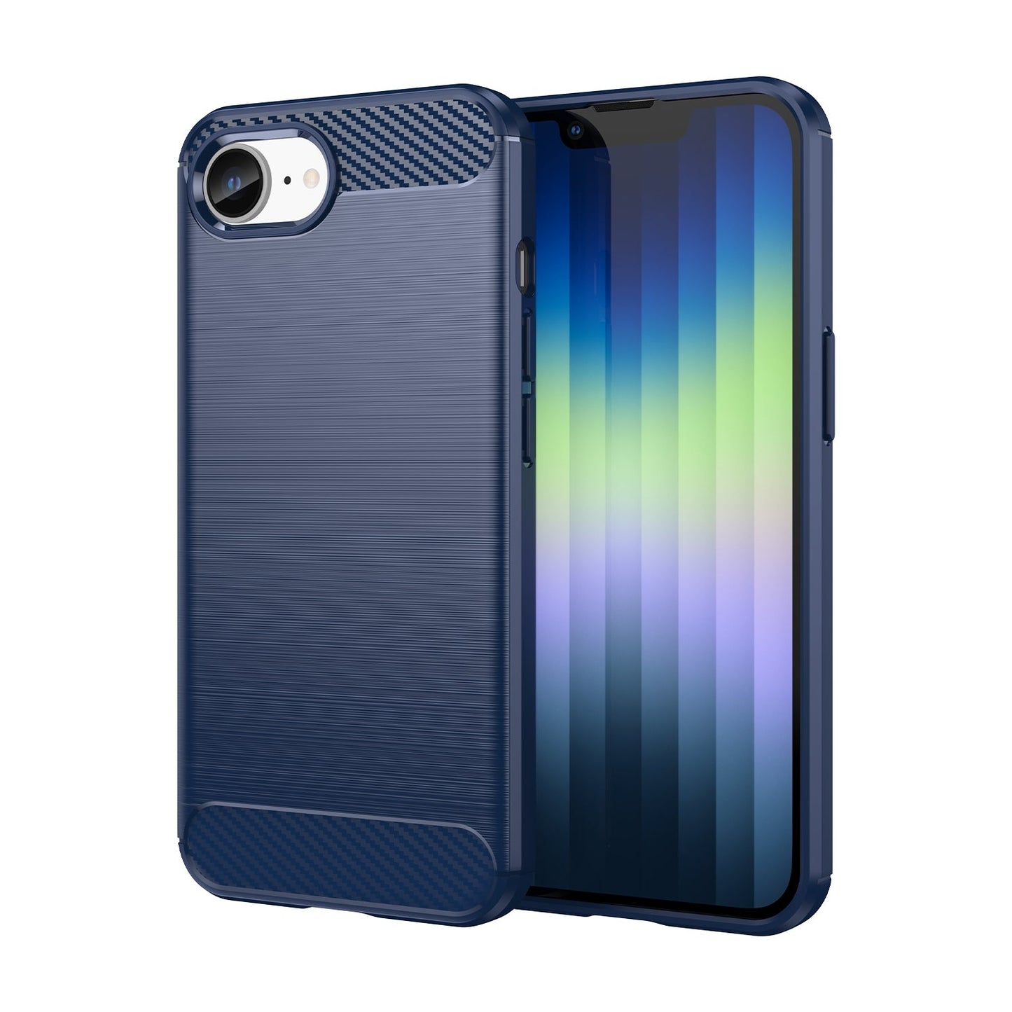 For iPhone 16e Brushed Texture Carbon Fiber TPU Phone Case(Blue)