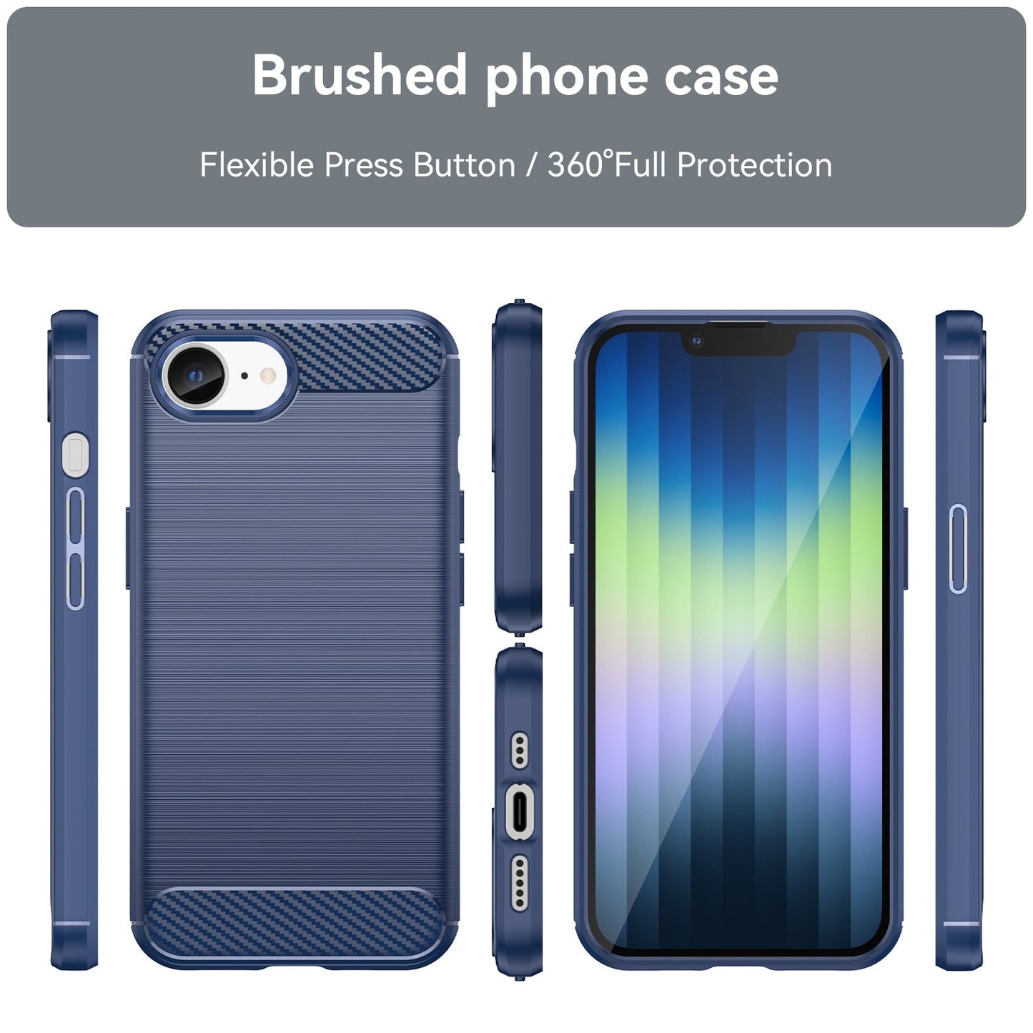 For iPhone 16e Brushed Texture Carbon Fiber TPU Phone Case(Blue)