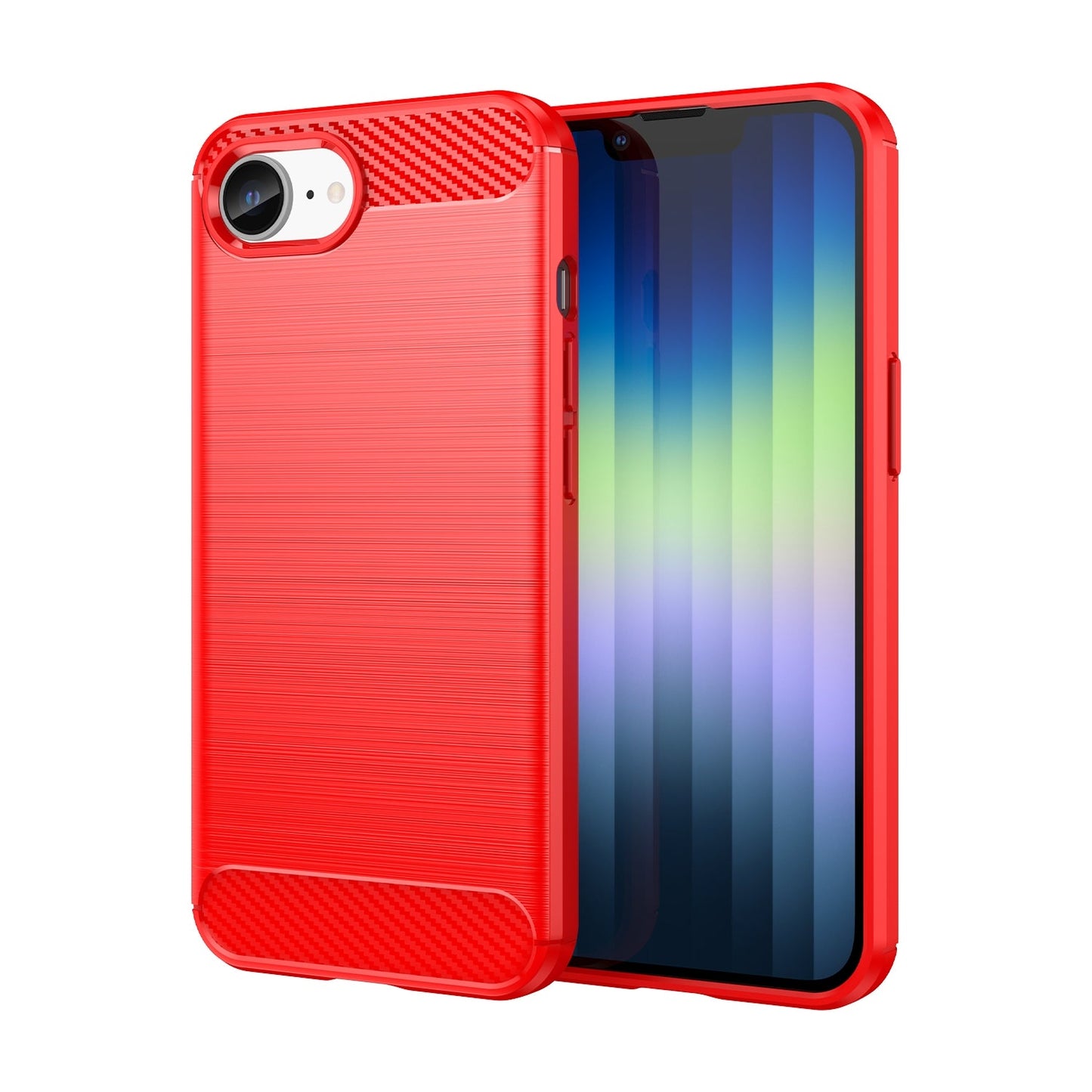 For iPhone 16e Brushed Texture Carbon Fiber TPU Phone Case(Red)