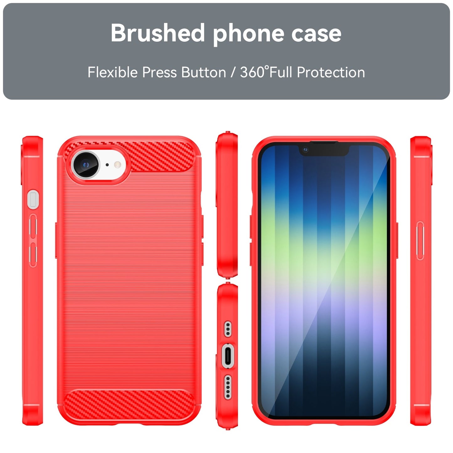 For iPhone 16e Brushed Texture Carbon Fiber TPU Phone Case(Red)