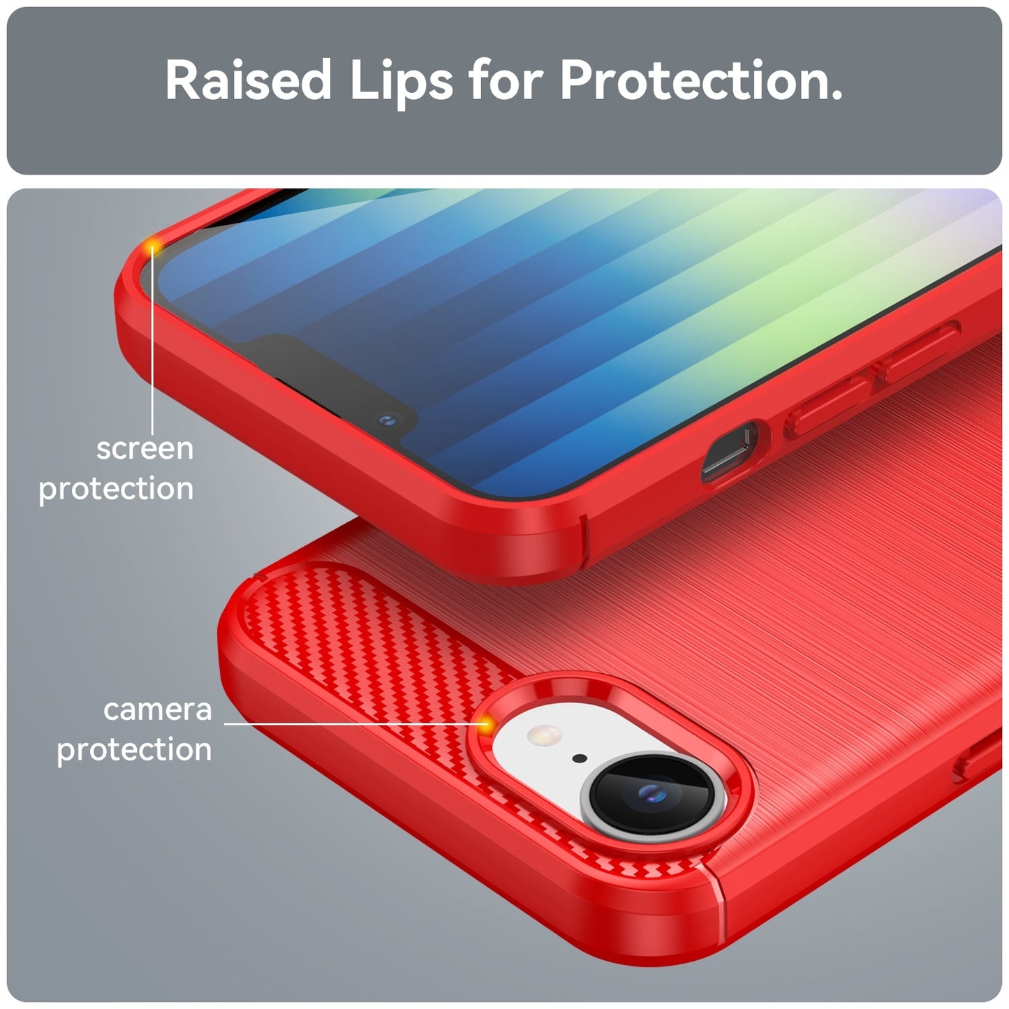 For iPhone 16e Brushed Texture Carbon Fiber TPU Phone Case(Red)