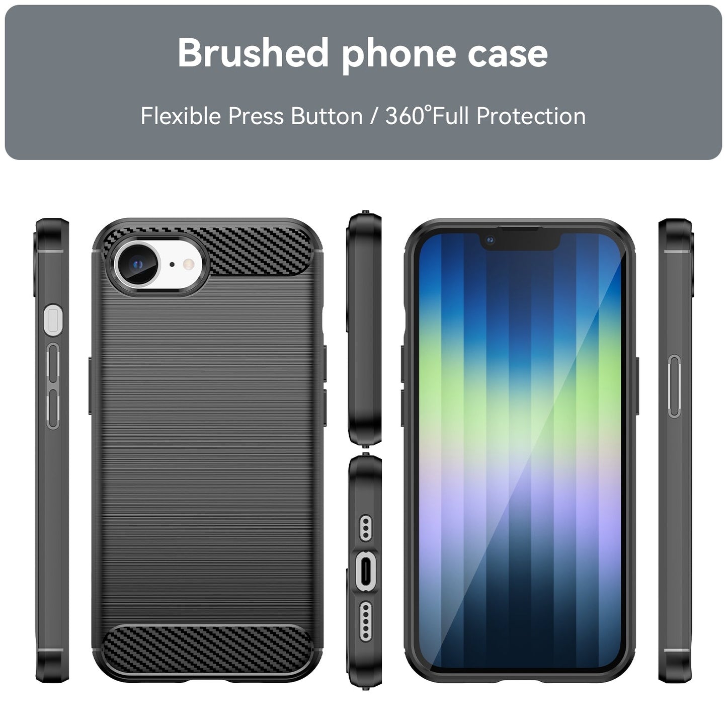 For iPhone 16e Brushed Texture Carbon Fiber TPU Phone Case(Black)