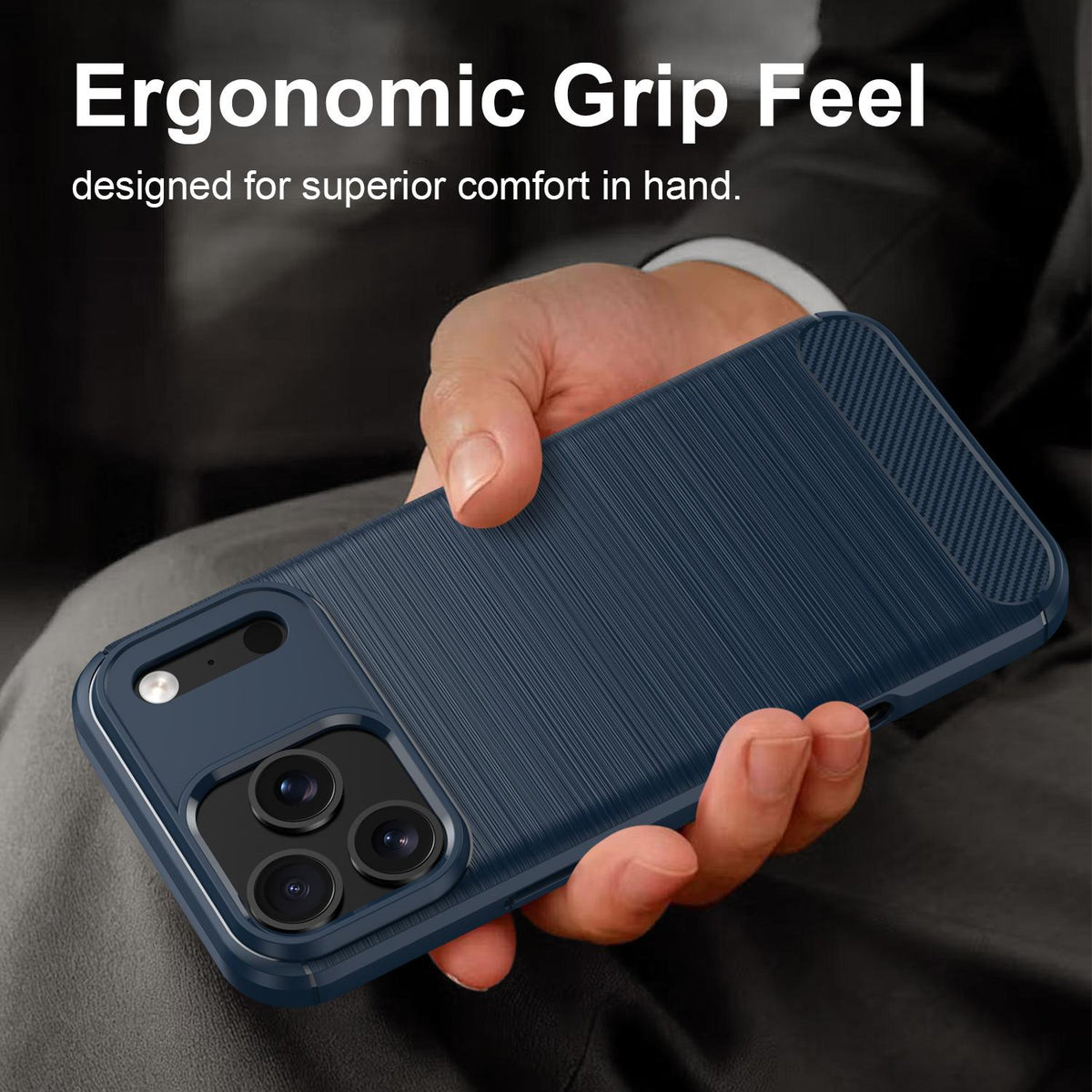 Compatible with iPhone 18 Pro Max Brushed Texture Carbon Fiber TPU Phone Case - Blue