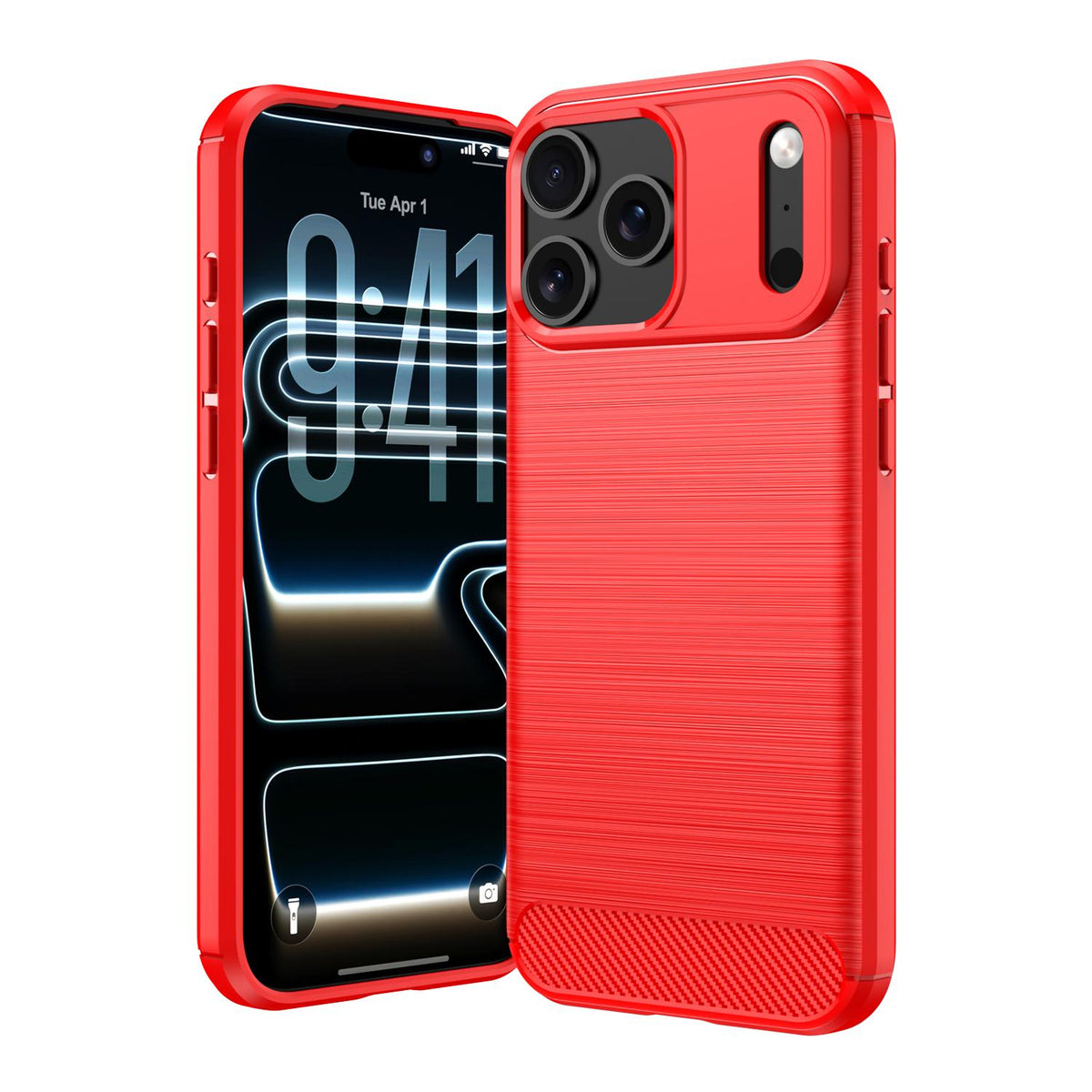 Compatible with iPhone 18 Pro Max Brushed Texture Carbon Fiber TPU Phone Case - Red