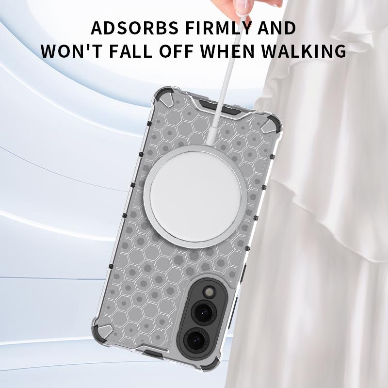 For Samsung Galaxy S25 Edge 5G Honeycomb Magnetic Ring Shockproof Phone Case(White)