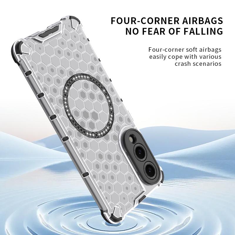 For Samsung Galaxy S25 Edge 5G Honeycomb Magnetic Ring Shockproof Phone Case(White)