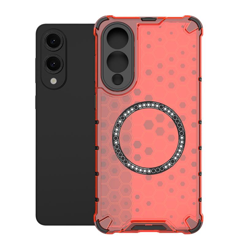 For Samsung Galaxy S25 Edge 5G Honeycomb Magnetic Ring Shockproof Phone Case(Red)