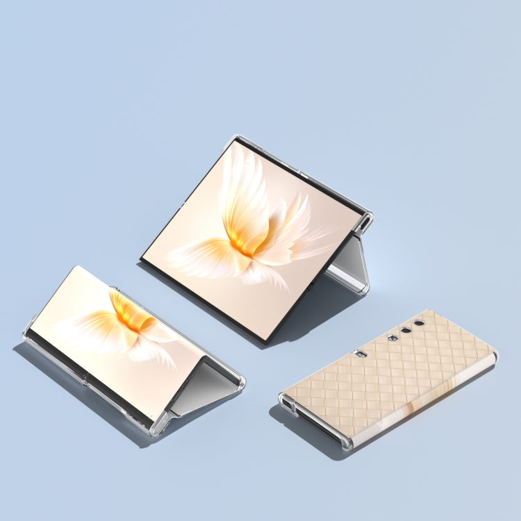 For Honor V Purse Woven Texture Transparent Frame PU Phone Case(Beige)