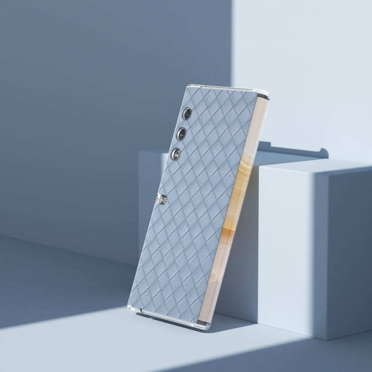 For Honor V Purse Woven Texture Transparent Frame PU Phone Case(Light Blue)