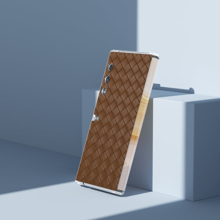 For Honor V Purse Woven Texture Transparent Frame PU Phone Case(Brown)