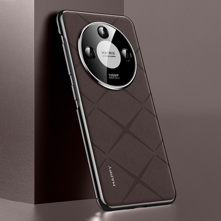 For Honor X50 Plain Leather PC Phone Case(Brown)