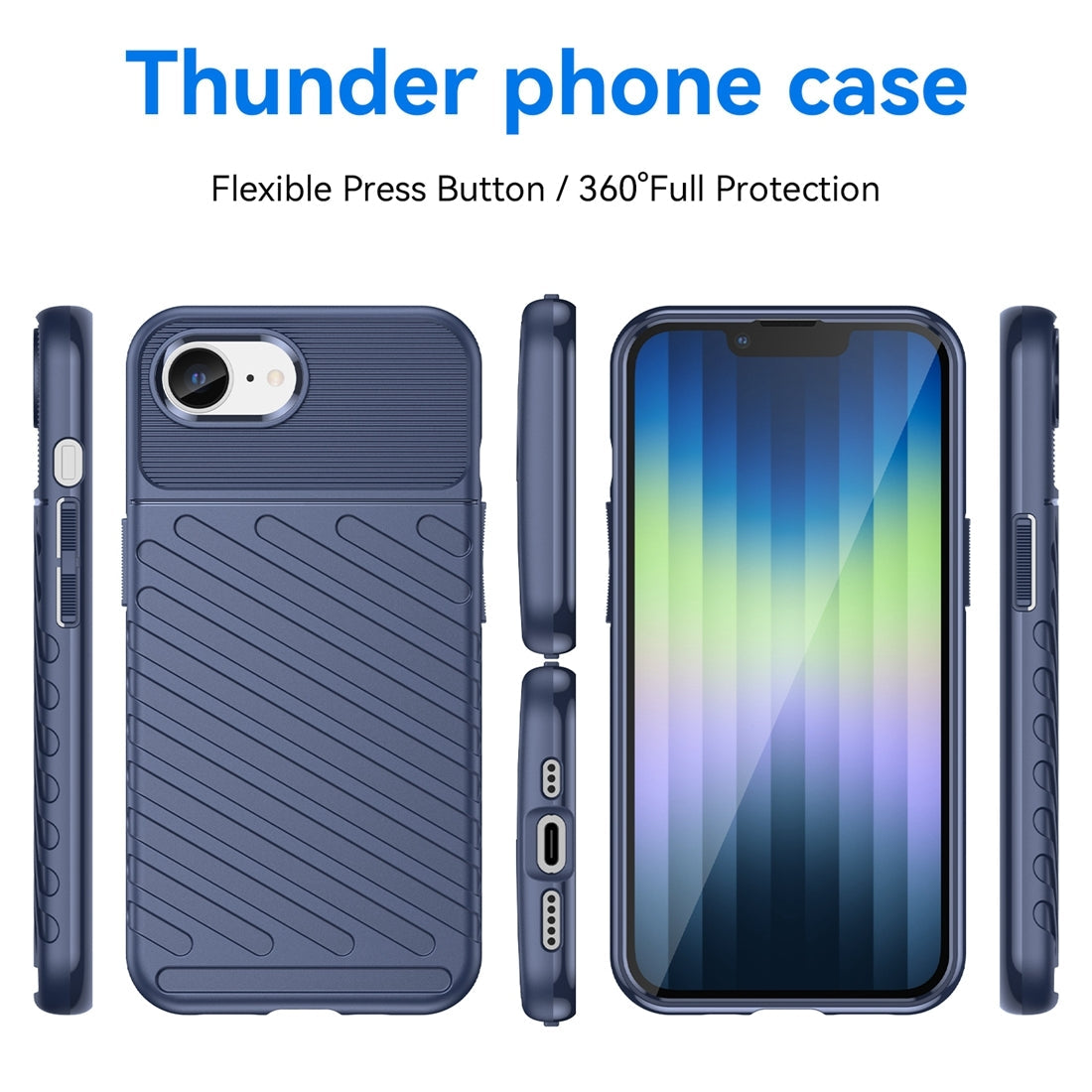 For iPhone 16e Thunderbolt Shockproof Soft TPU Phone Case(Blue)