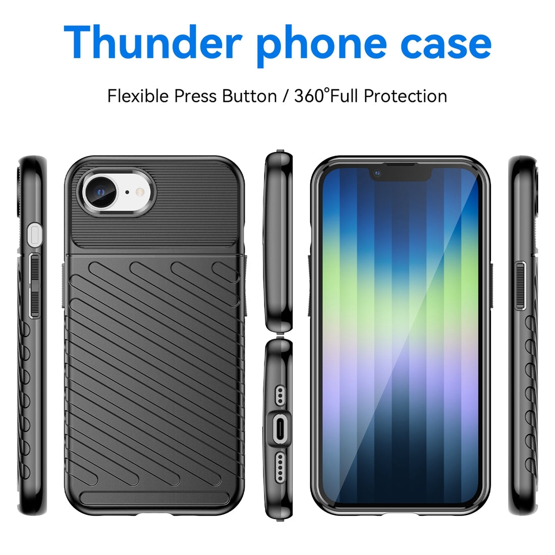 For iPhone 16e Thunderbolt Shockproof Soft TPU Phone Case(Black)