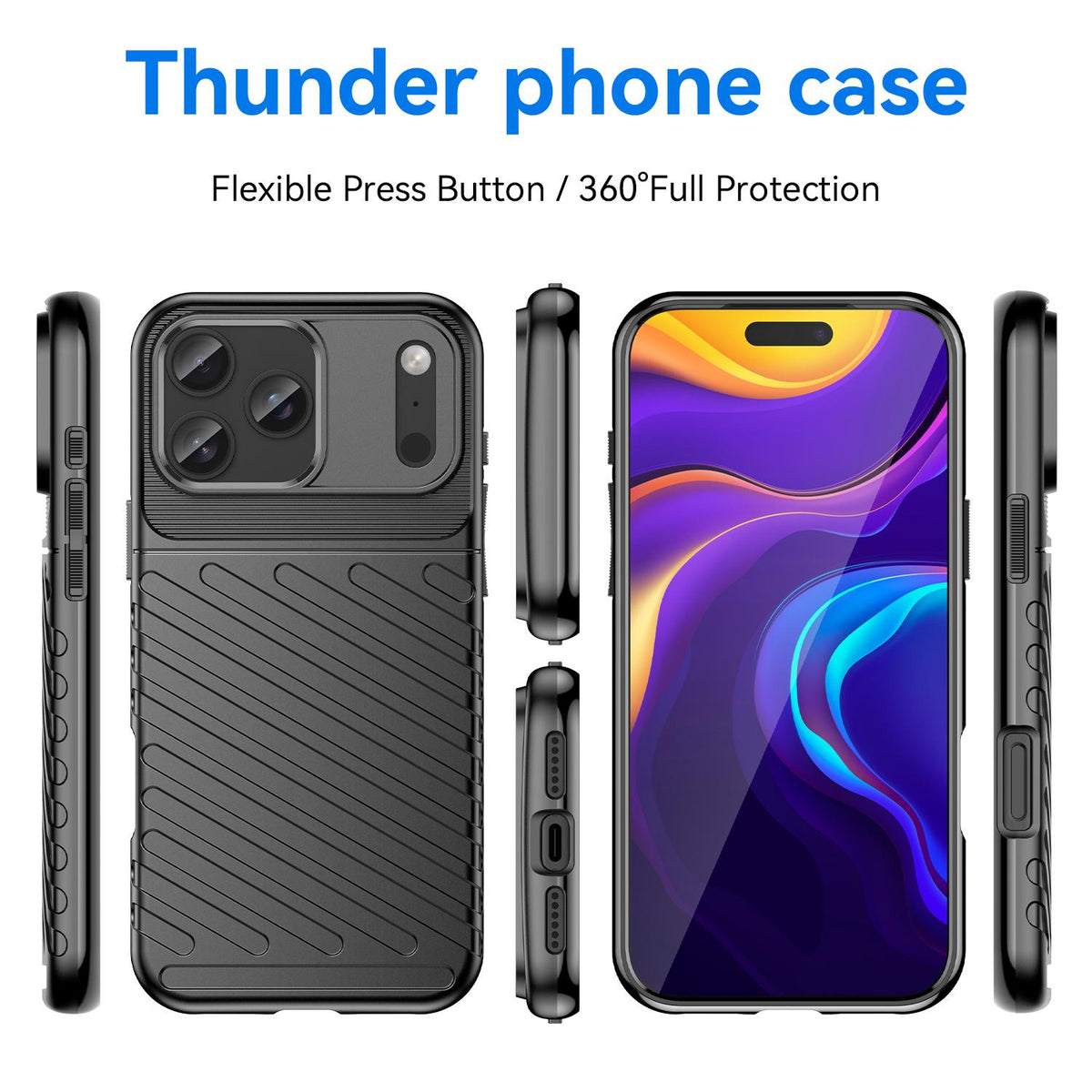 Compatible with iPhone 18 Pro Max Thunderbolt Shockproof Soft TPU Phone Case - Black