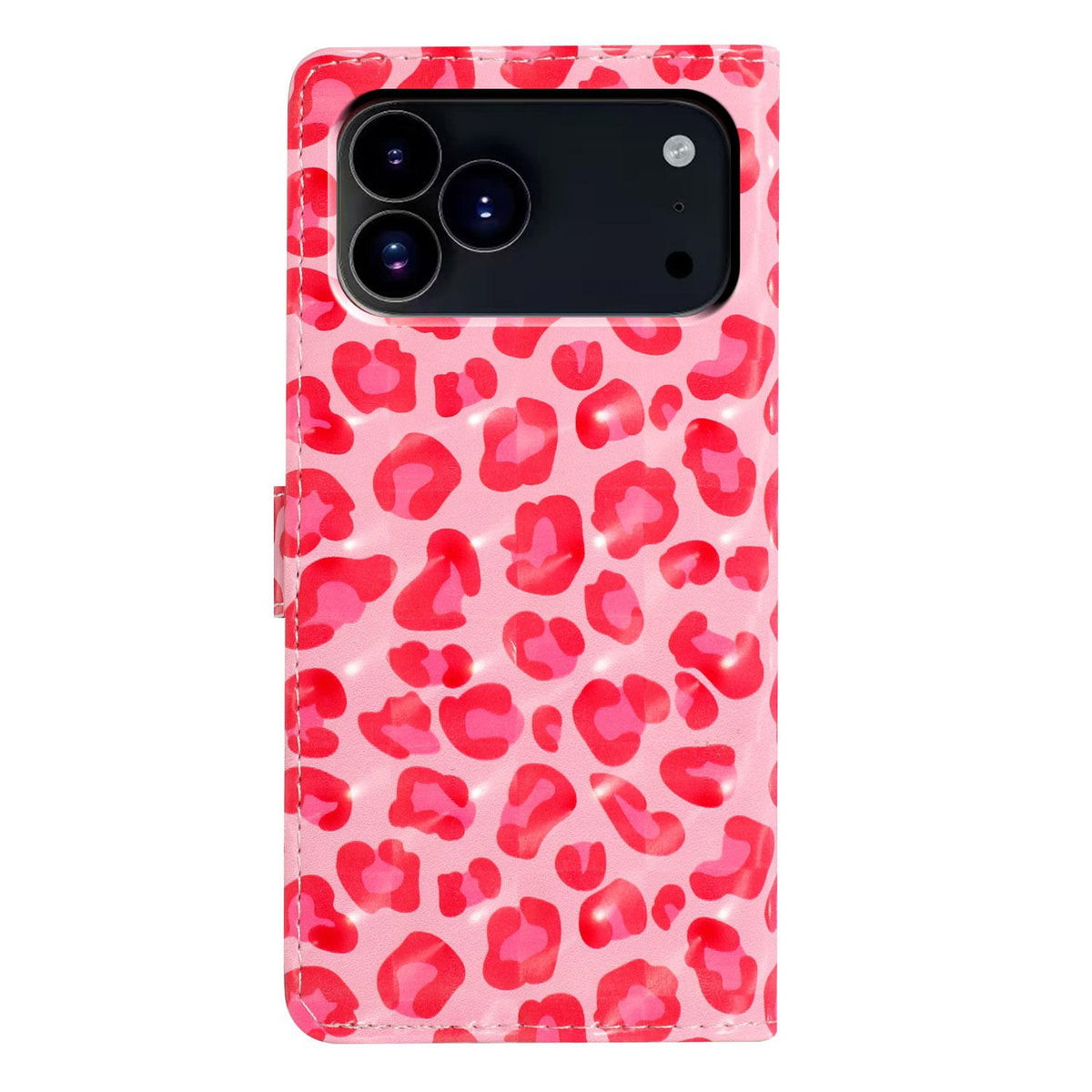Compatible with iPhone 18 Pro Max 3D Pattern Leather Phone Case - Pink Leopard Print