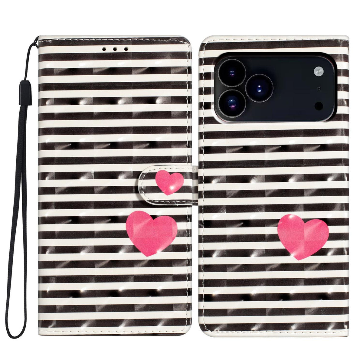 Compatible with iPhone 18 Pro Max 3D Pattern Leather Phone Case - Striped Heart