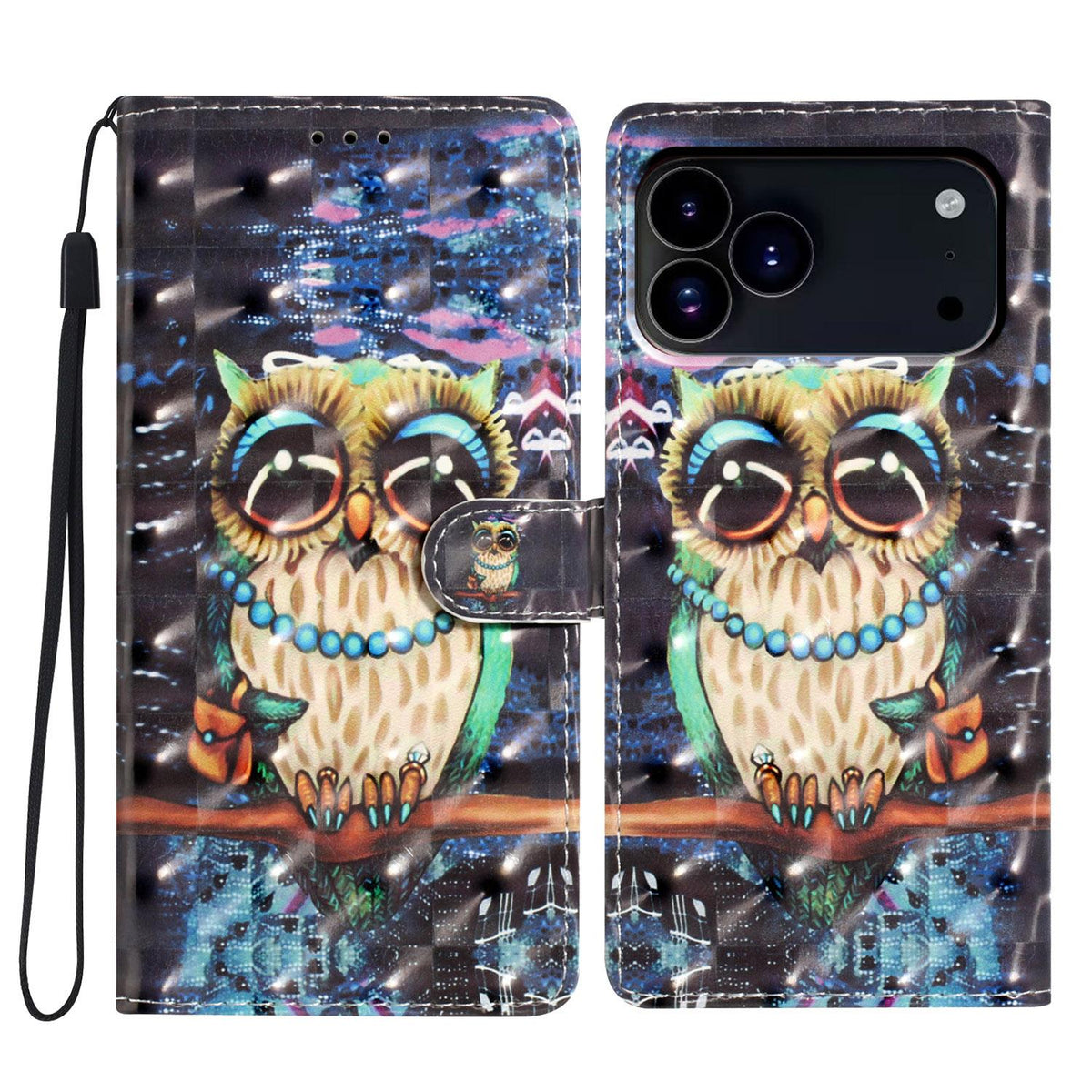 Compatible with iPhone 18 Pro Max 3D Pattern Leather Phone Case - Big-eyed owl