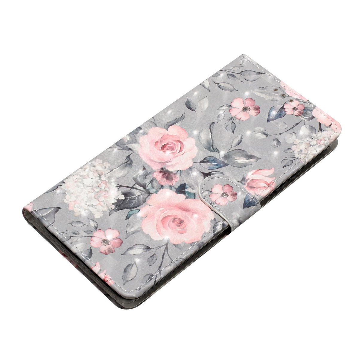 Compatible with iPhone 18 Pro Max 3D Pattern Leather Phone Case - Gray Base Flower