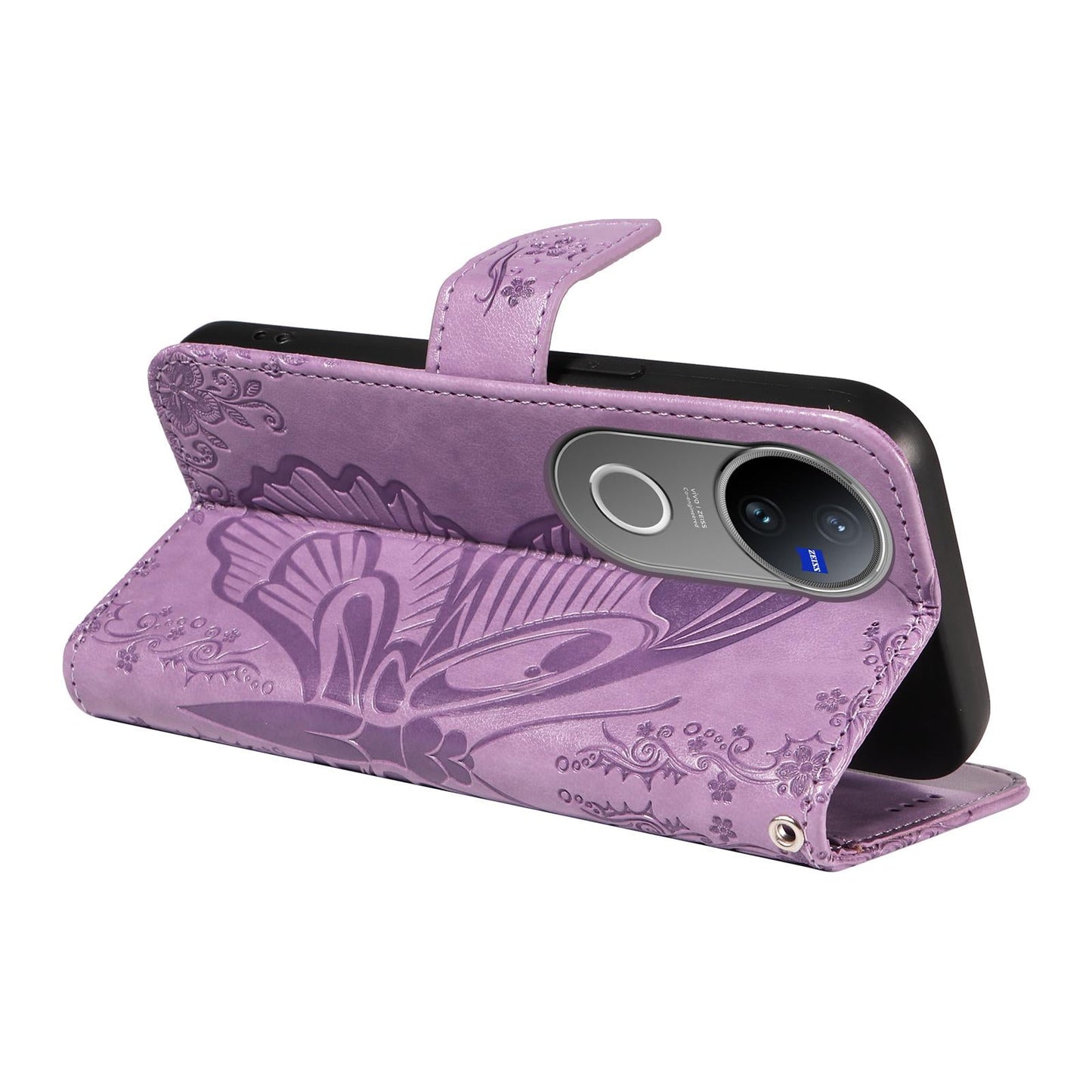 For vivo V50 5G Global Swallowtail Butterfly Embossed Leather Phone Case(Purple)