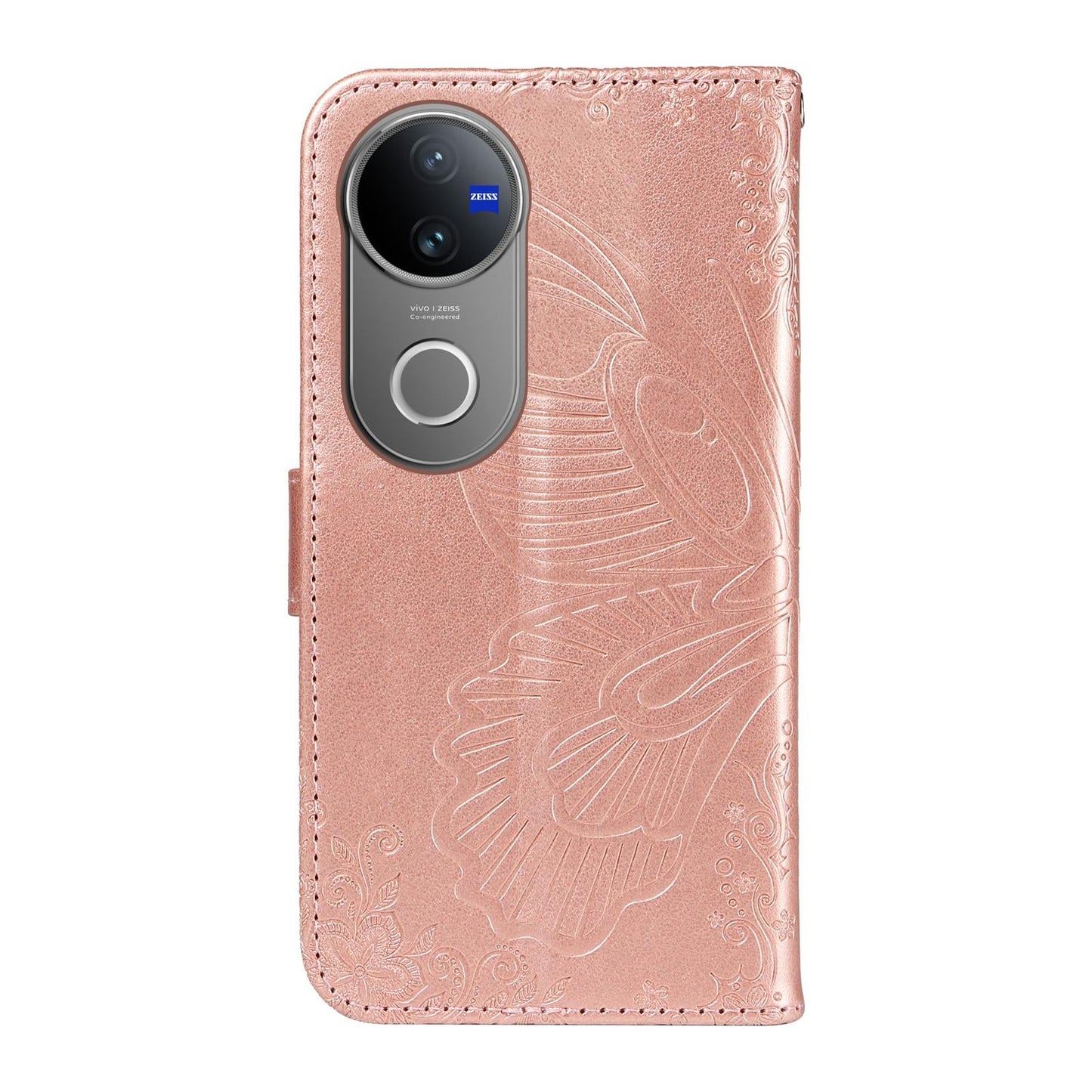 For vivo V50 5G Global Swallowtail Butterfly Embossed Leather Phone Case(Rose Gold)