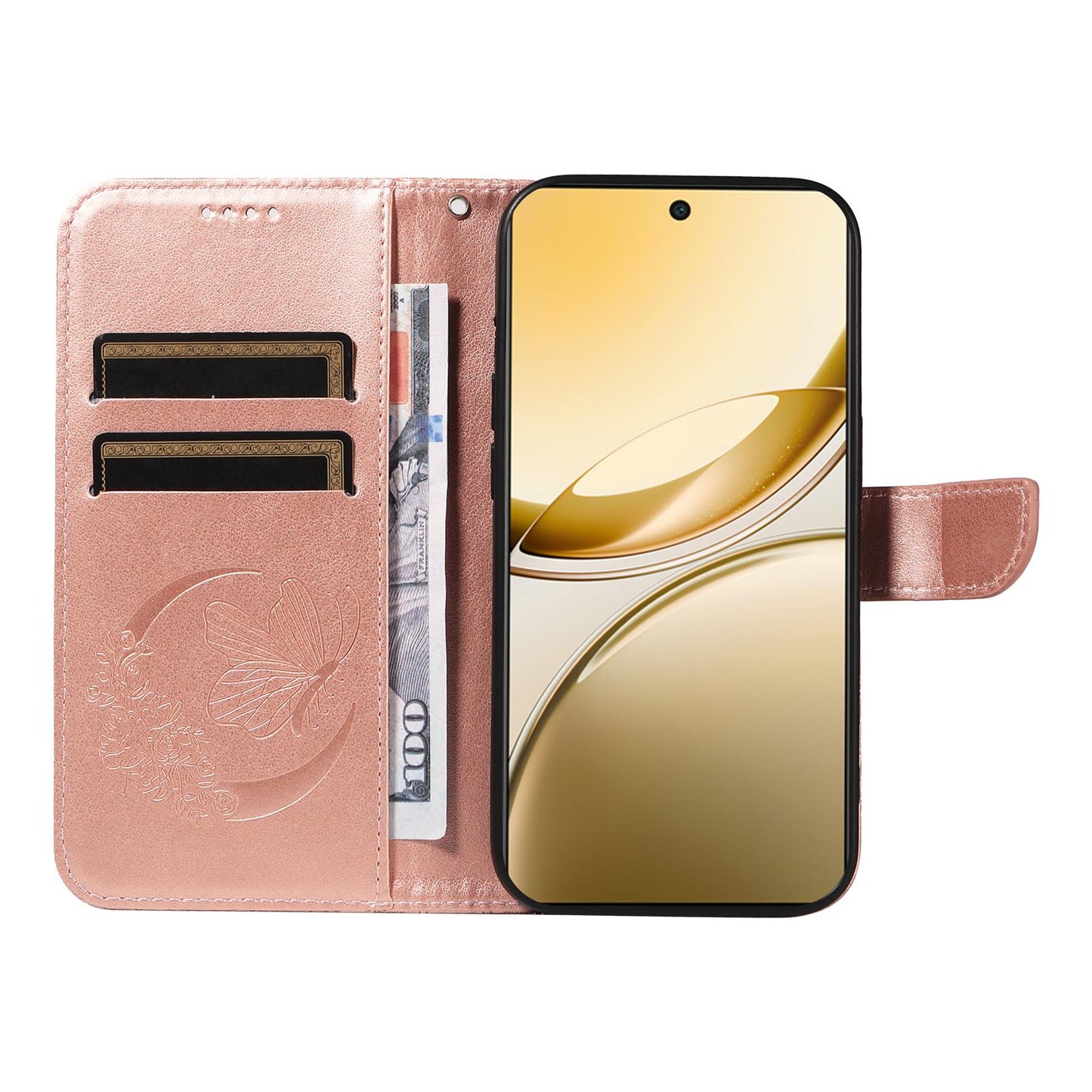 For vivo V50 5G Global Swallowtail Butterfly Embossed Leather Phone Case(Rose Gold)