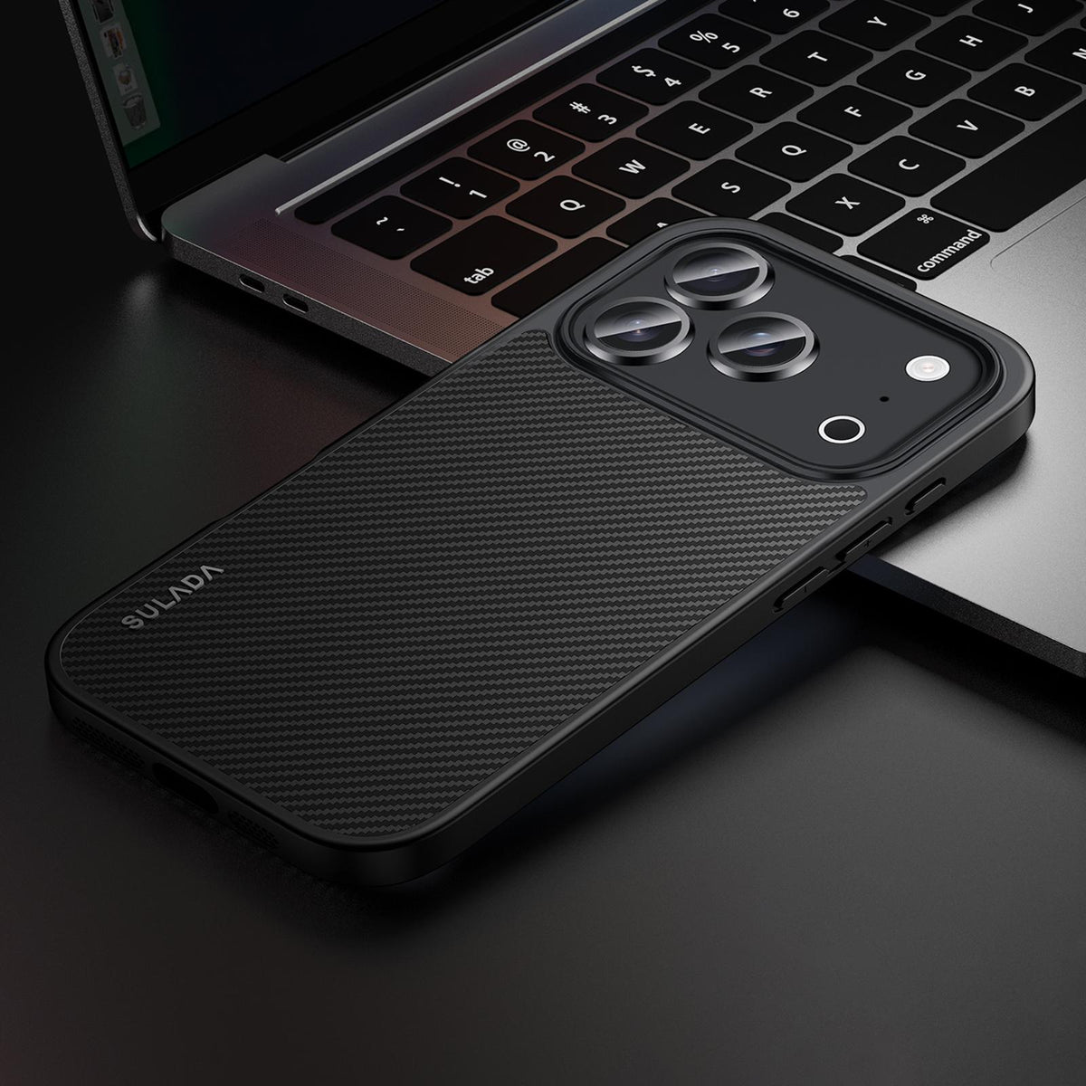 Compatible with iPhone 18 Pro Max SULADA 600D Kevlar Texture PC Shockproof Phone Case - Black